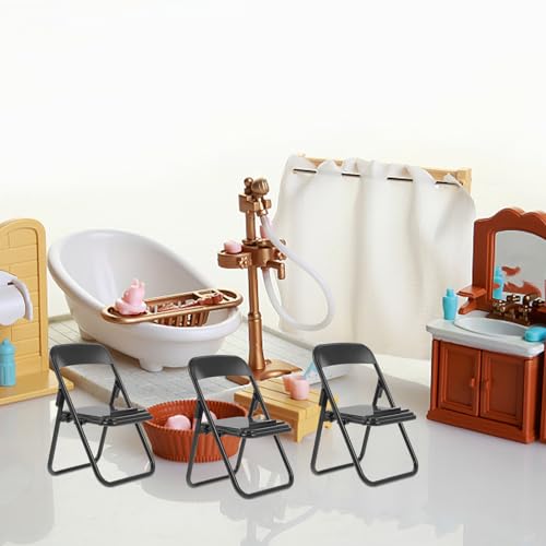 MAGICLULU 10 Stück Puppenhaus-Miniatur-Klappstuhl Mini-Stuhl Telefonständer Halter Kunststoff Faltbarer Stuhl Modell Zum Basteln Puppenhaus-Möbelzubehör Schwarz