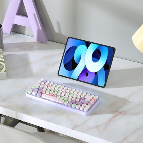 Image of UBOTIE Portable Bluetooth Colorful Computer Keyboards, Wireless Mini Compact Retro Typewriter Flexible 84Keys Design Keyboard (Purple-Colorful)