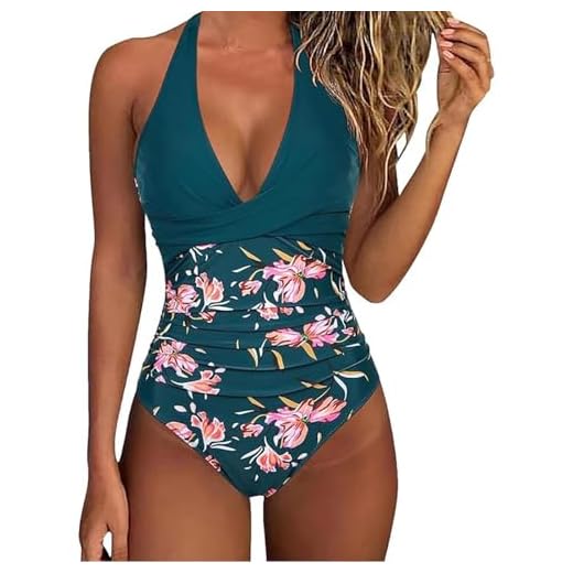 Générique Maillot De Bain Amaincissant Femme Sexy Col V Ventre Plat Maillot De Bain Bretelles Spaghetti Réglables Froncé Devant Vetement De Plage Contrôle du Ventre Rembourré