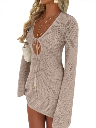 ANRABESS Swimsuit Cover Up for Women Crochet Bathing Suit 2026 Summer Swimwear V Neck Mesh Knit Dress Beach Vacation Clothes