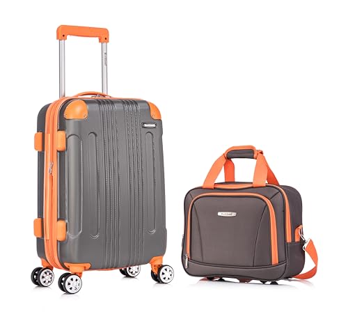 Image of Rockland London Hardside Spinner Wheel Luggage Set, Charcoal, Carry-On 20-Inch and Tote 14-Inch (F1902-CHARCOAL)
