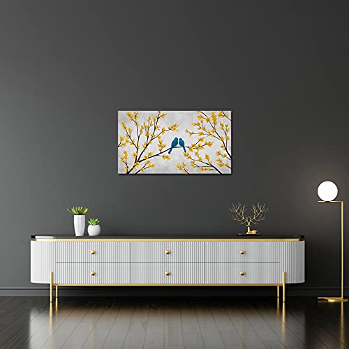 Duobaorom Large Tree Bird Canvas Wall Art Two Loving Birds On Yellow Tree Branch Romantic Artwork Picture Print On Canvas For Bedroom Living Room Decor Ready To Hang 20X36Inch #TOP2