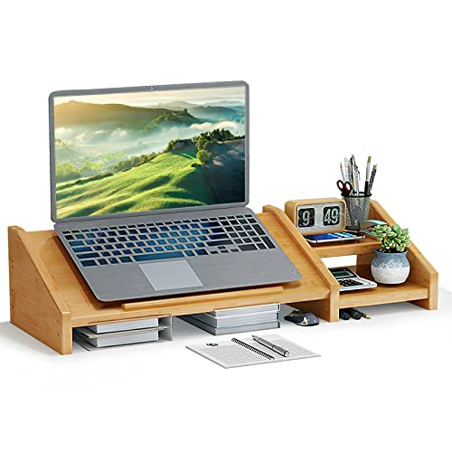 Ufine Bamboo Laptop Stand for Desk 3 Heights Adjustable Notebook Stand Computer Monitor Riser with...
