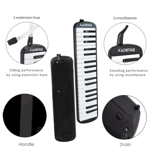 Image of Kadence MEL-37BK Home Series 37-Key Melodica | ABS Body | Stainless Steel Plate | Dual Mouthpiece | Includes Padded Carry Case | Black