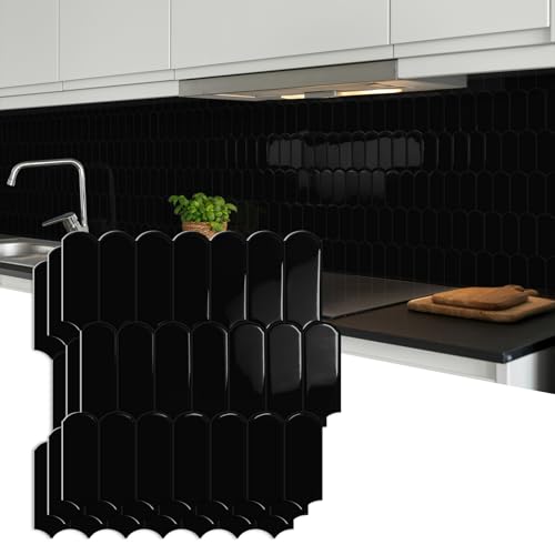 3D Credence Adhesive pour Cuisine Stickers Carrelage,Noir autocollants Crédence Adhesive pour salle de bain, Adhesif Mural en vinyle Autocollant(10-Pièces,...