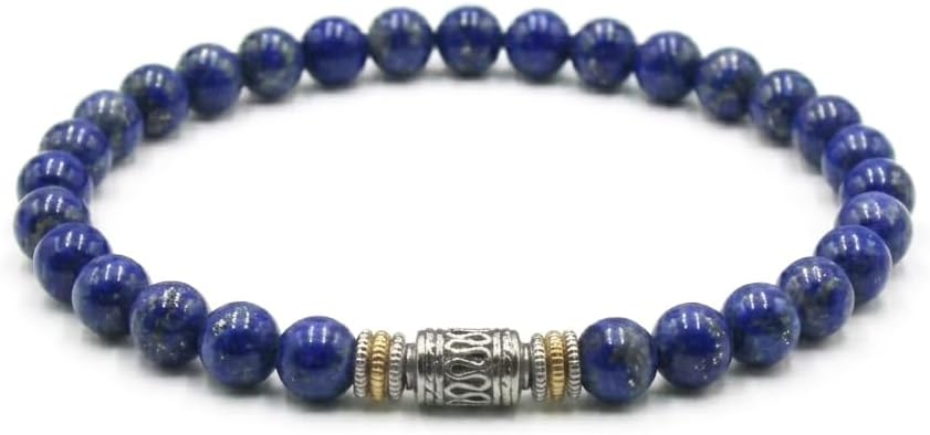 Kartini Studio Lapis Lazuli Bracelet, Men's Lapis and Stainless Steel Beads Bracelet, Bead Jewelry for Man