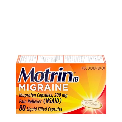 Motrin IB Migraine Liquid Gel Caps, Ibuprofen 200 mg, Migraine Relief Medicine, 80 Ct