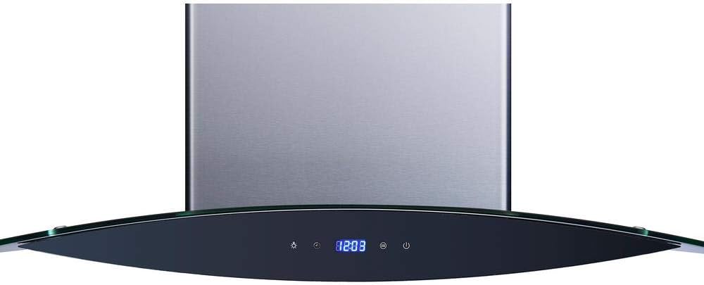 Winflo 30 In. Convertible Stainless Steel Glass Island Range Hood with Mesh Filter, 2 pcs Charcoal Filters and Touch Sensor Control