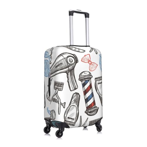 Barber Shop Monochrome Style Print Suitcase Cover Luggage Protector Washable Elastic Fashionable Travel Gear Cover3