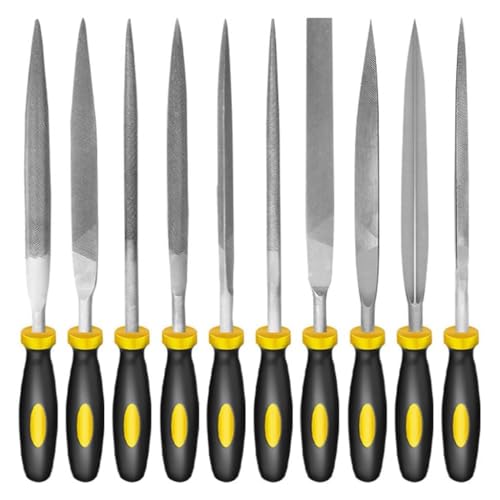 Image of 10Pcs File Tools Set, Premium Hardened Drop Forged Alloy Steel File Tools | Carbon Steel File Tool Set | arbon Steel File Kit with Handle for Metal, Wood, Glass, Plastic, Leather, Jewelry