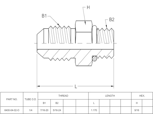 Image of (4-PACK) 6400-04-02-O Hydraulic Hose Adapter Fitting 1 /4 inch Male JIC 37 Flare (7 /16 inch-20UNF) x 1 /8 inch Male O-Ring Boss (5 /16 inch-24UNF) SAE Straight Pipe Joints Tube Connector Carbon Steel