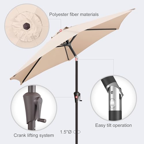 AckMizz 9FT Outdoor Patio Umbrella - Table Umbrella Waterproof UV Protection, Sombrillas de Patio with Push Button Tilt, Sun Umbrella for Pool, Porch, Garden, Deck, Backyard (Beige) by AckMizz - Used condition - Image 4