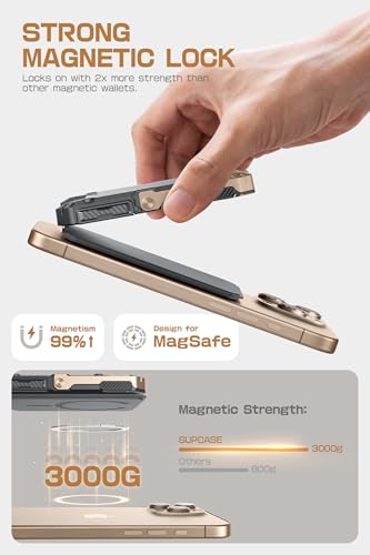 Image of SUPCASE for MagSafe Wallet with Stand, Magnetic Wallet for Men, [Hold 5 Cards] [Adjustable Stand] [RFID Blocking] Phone Stand Credit Card Holder Tripod for iPhone 17 /16 /15 /14 /13 /12 Series, Desert