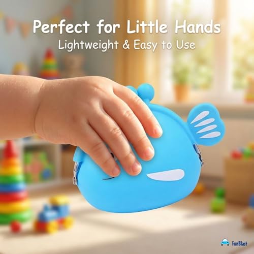 Image of FunBlast Cute Fish Shape Silicone Coin Purse for Kids & Adults - Mini Pouch for Coins, Earphones, Keys & Small Essentials, Aesthetic Pouches for Girls & Women - 12 X 9.5 X 3 Cm (Sky Blue)
