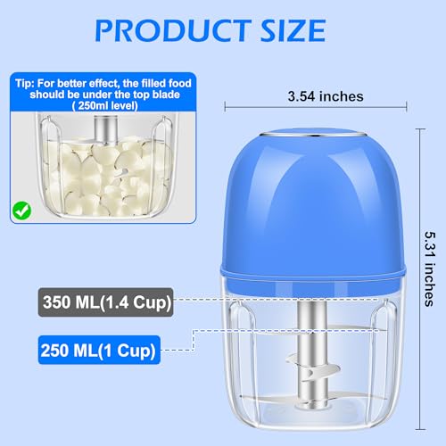 Electric Garlic Chopper, 350ML (1.4 Cup) Blue Mini Food Processor, Mini Chopper, Small Garlic Grinder Mincer for Onion, Ginger, Chili, Fruit, Meat — view 3