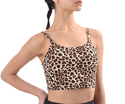 Shungdaile Sports Bra for Women Running Crop Top Girls Fitness Yoga Workout Bras Longline Padded Tank Tops (Leopard-2, Large)