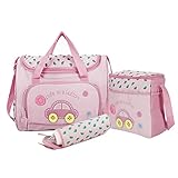  4PcsWickeltasche Pflegetasche Kinderwagen Muttertasche Babytasche Mama Tote Baby-Windel Nappie Wickeltaschen Sets Dunkelblau - Rosa