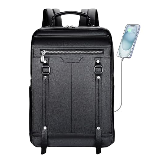 CHAO RAN Laptop Backpack for Men Leather Travel Backpack Carry on Flight Approved-Waterproof Medium Backpack Fit 15.6 Inch Notebook for College Business Office Bag with USB Charging Port