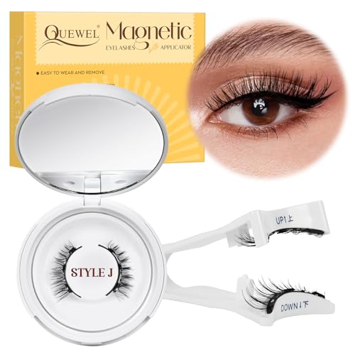 Cils Magnetique,Faux Cils Magnetique Naturel Réutilisables avec Applicateur, Aucune Colle Nécessaire QUEWEL Faux Cils Magnetique facile à porter et à enlever avec instructions (Set-J-1 paires)