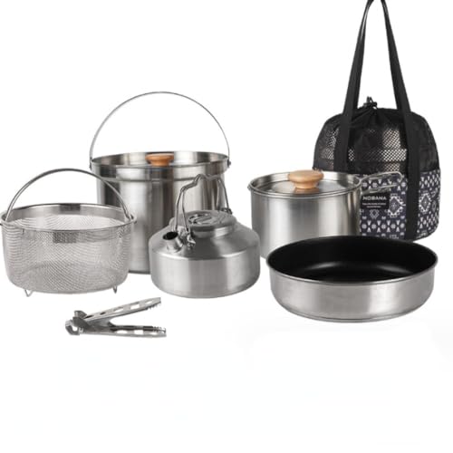 Vzqr キャンプ調理器具セット ステンレス製 小型軽量 携帯便利 コンパクト収納 クッカー鍋 アウトドア 登山 ソロキャンプ 防災向け 1-2人用 旅行 BBQ ピクニック (セクションB)