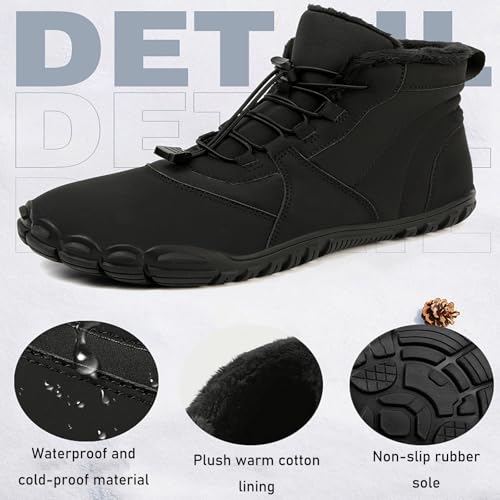 Barefoot Snow Boots for Men's Women's Winter Warm Waterproof Zero Drop Comfortable Cold-Proof Fleece Lining Wide Toe Sneakers Ankle Booties for Hiking Walking Outdoor Unisex4