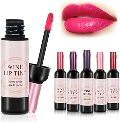 GUOYUAN 6 Colors Wine Lip Tint, Luqiud Lipsticks Set, Natural Wine Lip Gloss Long Lasting Mini Make Up Lip Gel Matte Lip Sticks Wine Bottle, Not Fade-Taste of Sweet Wine bottle