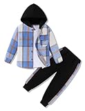 FoWear 3Pcs Toddler Boy Clothes Long Sleeve Hoodie with Solid Color Top and Casual Sweatpants Boys Fall Winter Outfits 2-6T, Bluish Grey, 5-6 Years