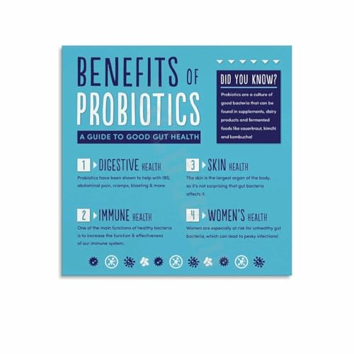 Health & Wellness Wall Decor - Educational Probiotics Chart Poster Print for Living Room or Bedroom(Framed,08x12inch(20x30cm))
