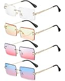 Frienda 4 Pairs Rimless Rectangle Sunglasses Frameless Square Glasses Vintage Transparent Eyewear for Women Men (Vivid Colors,Metal Frame)