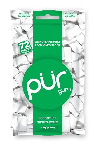 PUR 100% Xylitol Chewing Gum, Spearmint, Sugar + Aspartame Free, Vegan + Non Gmo, 72 Count