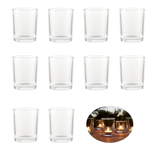 Teelichtgläser Set, Kerzengläser (10 Stück) Teelichthalter, (Ø4.5cm), Hochzeit, Geburtstag, Weihnachten, Halloween transparentes Glas kerzengläser, Kürbislaternkerzenglas, Kerzenhalter Glas