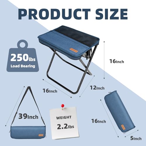 Image of 16-Inch Extra Tall Folding Camping Stool with 3 Storage Pockets