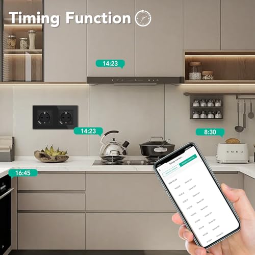 BSEED Wlan Schuko Steckdose mit USB C 20W Schnellladegerät,Smart Steckdose Unterputz mit Strommessung,Arbeit mit Alexa/Google Home,Stromzähler für Doppelsteckdose mit Smart Life App,2 Fach Schwarz