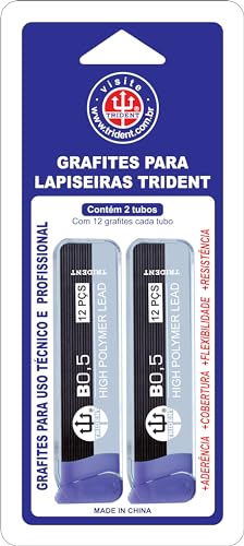 Grafite 2 Tubos Com 12 Unidades De Grafites Cada, Trident, Graf-B05B, Preto, 0,5 Mm, Pacote De 2