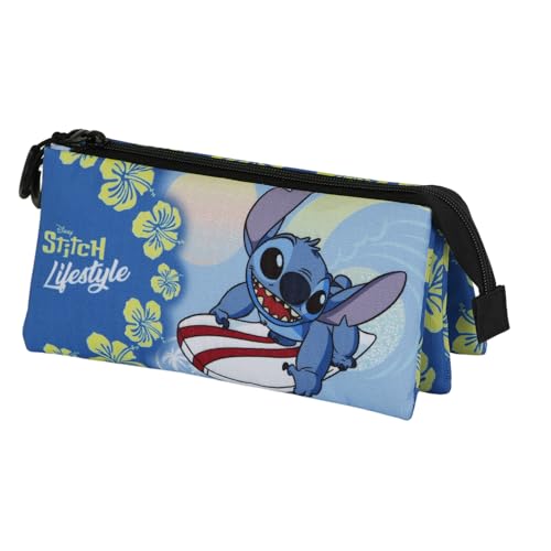 Disney Lilo y Stitch Lifestyle-Estuche Portatodo Triple, Azul, 23 x 11 cm