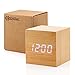 GEARONIC TM Wooden Alarm Clock Wood LED Square Cube Digital Thermometer Timer Calendar Updated 2018 Brighter LED - Bamboo