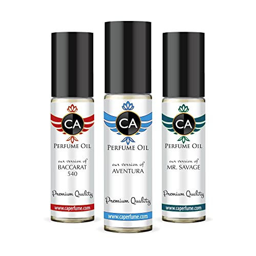 CA Perfume Impression of Aventura, Baccarat 540, Mr.Savage For Men Fragrance Body Oils Alcohol-Free Essential Aromatherapy Sample Travel Size Roll-On 0.3 Fl Oz/10 ml / X3