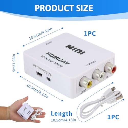 Convertidor HDMI a RCA - Adaptador HDMI a AV de Audio y Video con Soporte PAL/NTSC y Cargador USB para Reproductores Blu-ray, TV Box y Consolas de Juegos,Reproductores ópticos,grabadoras de disco duro - imagen 2