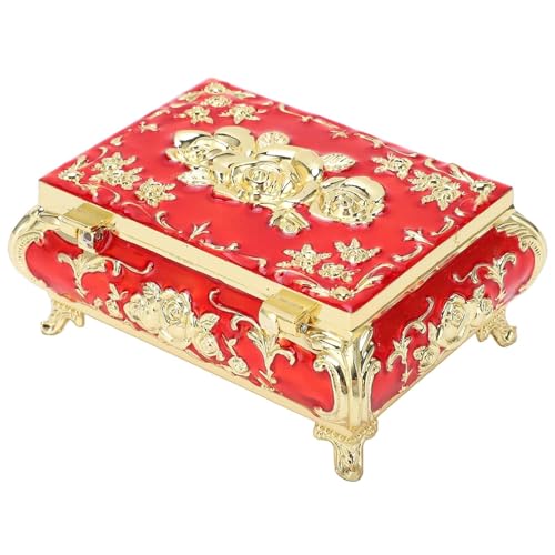Boîte à Bijoux Vintage en Alliage de Zinc, Coffret Décoratif pour Rangement de Colliers et Boucles d'Oreilles, Style Trésor, Rouge-Or