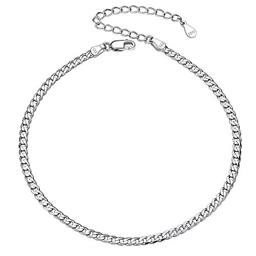 Silvora Sterling Silver Anklet for Women/Men, Minimalist Durable Cuban Link Chain Foot Bracelet Anklets for Beach Party - Send with Gift Box