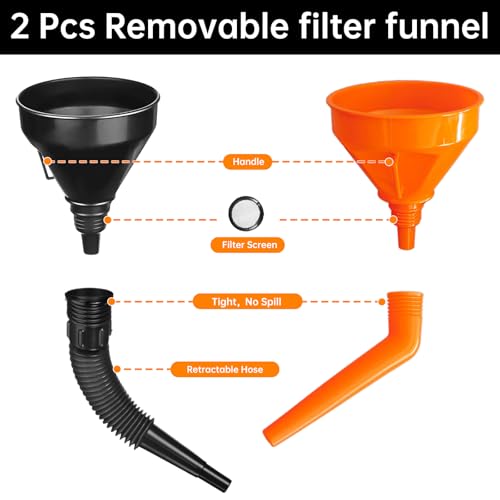 Nadisean 10 Stück EinfüLltrichter Set, Kunststoff Trichter Set mit Handpumpe Umfüllpumpe, Trichter Öl Universal Auto mit Abnehmbarem Auslauf und Langen, Öltrichter für KFZ Auto Werkstatt Haushalt