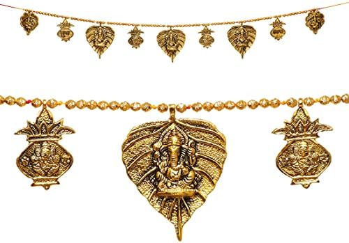 Aditri Creation Door Wall Hanging Toran Metal Bandanwar Indian Traditional Good Luck Charm Decoration & Gift Idea for Home Office Temple Pooja Festival Decorations Home Decor (with Ganesh & Kalash)
