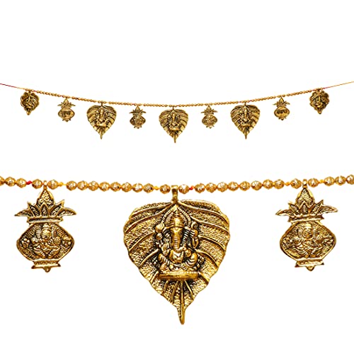 Aditri Creation Door Wall Hanging Toran Metal Bandanwar Indian Traditional Good Luck Charm Decoration & Gift Idea For Home Office Temple Pooja Festival Decorations Home Decor (With Ganesh & Kalash) #TOP13