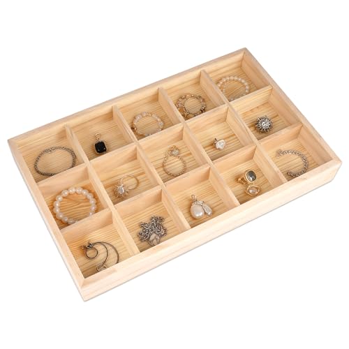TESSTSY 12 Gitter Unvollendete Aufbewahrungsbox aus Holz, Organizer Box Mit Fächern Holz, Stapelbar, für Schmuck, Sammlerstücke, Münzen, Socken, Knöpfen (20 x 30 x 5.1cm)