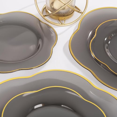 Liacere 100PCS Durable Plastic Plates-Gray Plastic Plates with Gold rim-100PCS Gray Dinner Plates, Perfect for Wedding & Party & Holiday & Graduation — view 6