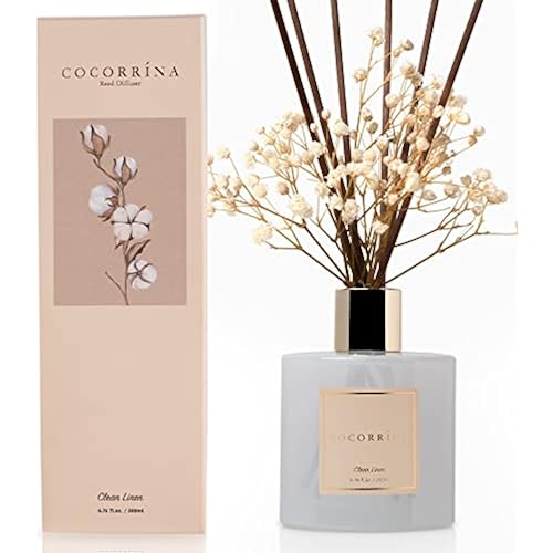 Cocorrína Reed Diffuser Set, Clean Linen 6.7 fl oz Scented Diffuser with Sticks Home Fragrance Reed Diffuser for Bathroom Shelf Décor