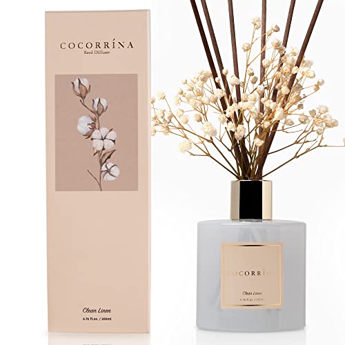 Cocorrína Reed Diffuser Set, Clean Linen 6.7 fl oz Scented Diffuser with Sticks Home Fragrance Reed Diffuser for Bathroom Shelf Décor