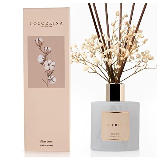Cocorrína Reed Diffuser Set, Clean Linen 6.7 fl oz Scented Diffuser with Sticks Home Fragrance Reed Diffuser for Bathroom Shelf Decor