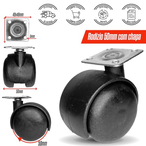 20x Rodizio Rodinha 50mm Para Móveis Pesados Com Chapa 48 x 48 MM