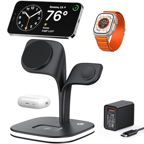 EXW Magnetic Wireless Charger 3 in 1 MagSafe Wireless Charging Station Compatible with iPhone 17/Air/16/15/14/13/12 for Apple Watch and AirPods 3/2/ Pro (with Adapter)